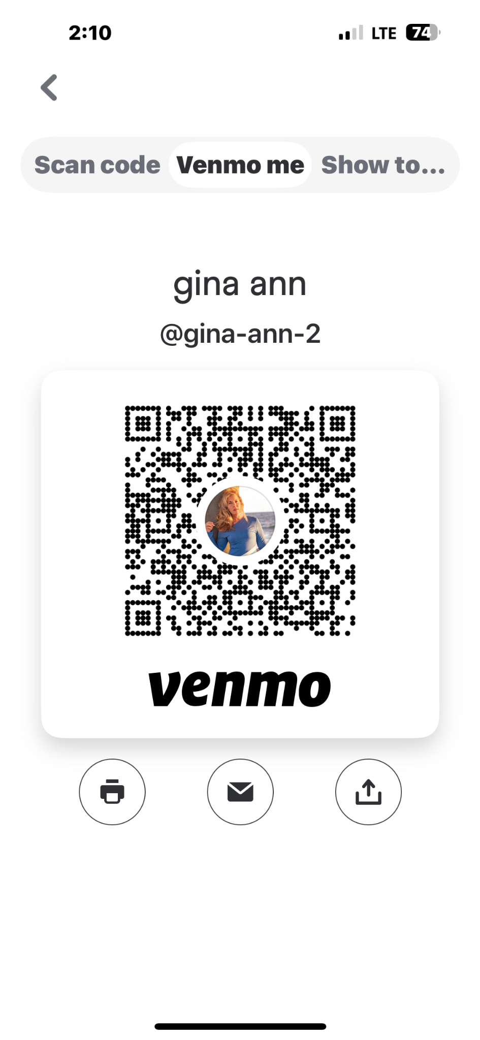 Gina Ann’s Venmo payment QR code